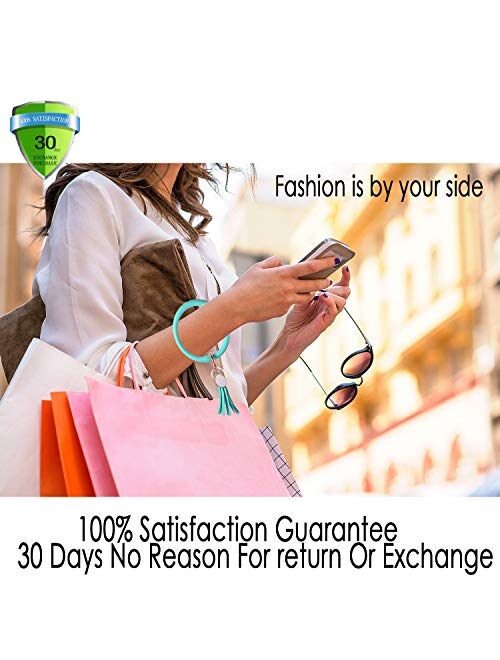 wristlet keychain bracelet, Leather Tassel Key Ring Keychain Bangle Circle Keyring Bracelets for Women and Girls