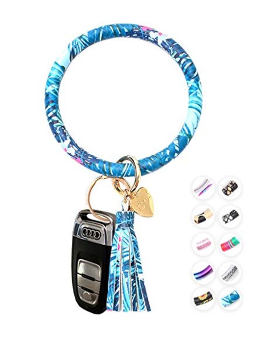 Kangan Key Ring Wristlet Keychain Bracelets Bangle Keyring - Large Circle Leather Tassel Bracelet Holder For Women Gift