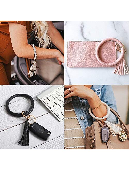 Habbi 6pcs Wristlet Keychain Bracelet with Tassel, Leather Bracelet Bangle Key Ring for Women Girl, 4 Inches
