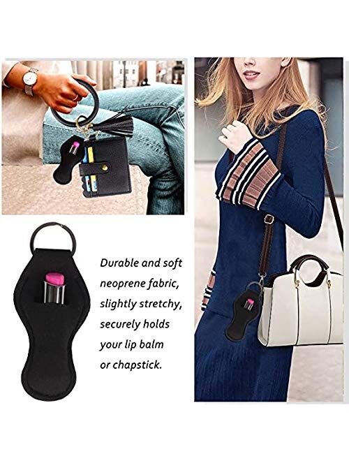 Wristlet Wallet Bracelet Keychain Pocket Card Holder Tassel Keyring with Charpstick Holder for Women 