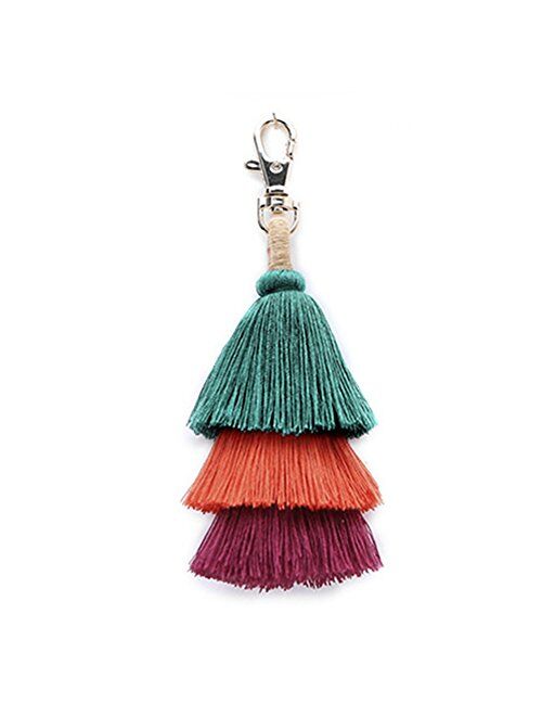 BRUCEWANG Pom Pom Tassel Colorful Bohemian Handbag Charms Rainbow Key Chain Cotton Tassel Fashion Accessories for Women