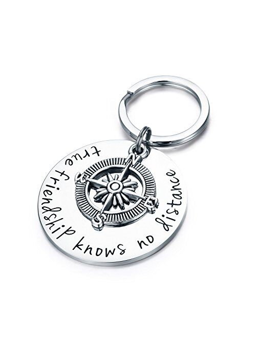 Udobuy Best Friend Keychain - True Friendship Knows No Distance Compass Keychain Long Distance Relationship Gifts