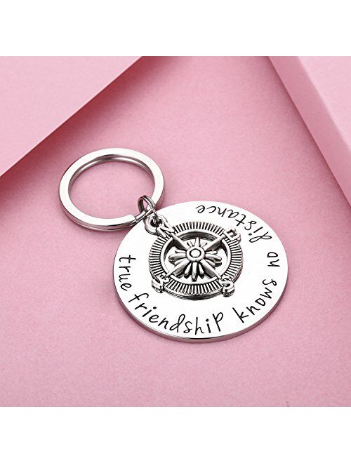 Udobuy Best Friend Keychain - True Friendship Knows No Distance Compass Keychain Long Distance Relationship Gifts