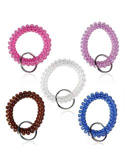 BIHRTC Transparency Flexible Spiral Coil Stretchable Spring Wristband with Key Ring Keychain Bracelets for Office, Workshop, Shopping Mall