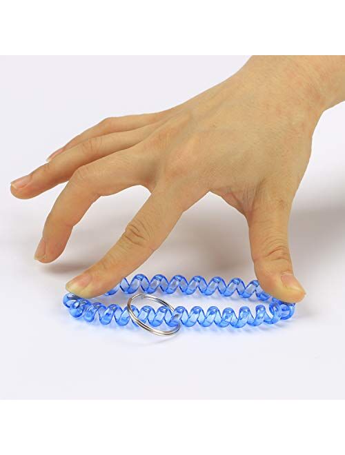 BIHRTC Transparency Flexible Spiral Coil Stretchable Spring Wristband with Key Ring Keychain Bracelets for Office, Workshop, Shopping Mall