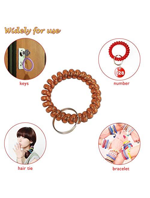 BIHRTC Transparency Flexible Spiral Coil Stretchable Spring Wristband with Key Ring Keychain Bracelets for Office, Workshop, Shopping Mall