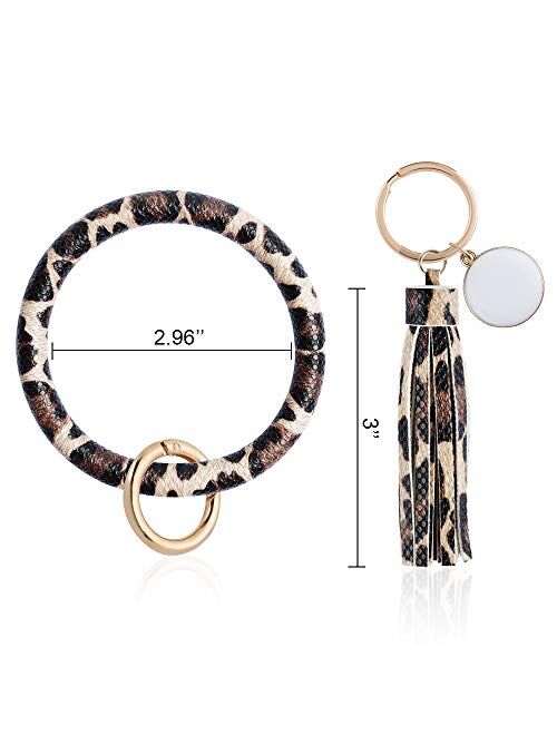 3PCS Key Ring Bracelets Wristlet Keychain, Leather Bangle Keyring for Women