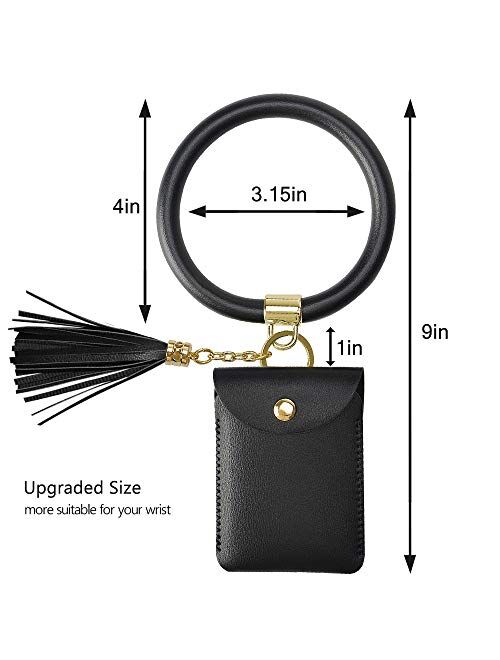 SS Keychain Wallet Bracelet,Key Ring Bracelet Wristlet Bangle Circle Leather Tassel Key Ring Chain for Women