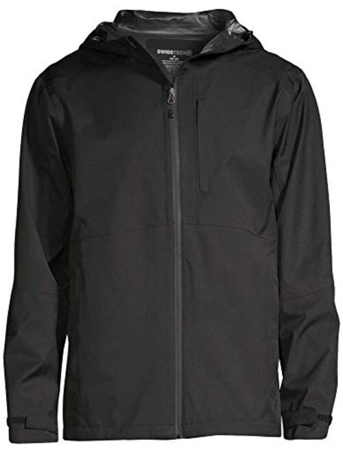 Swiss Tech Performance Gear Men's Long-Sleeve Rain Shell Hooded Jacket (Rich Black)