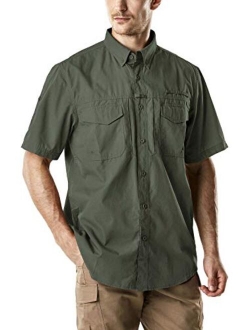 Men's Short Sleeve Work Shirts, Ripstop Military Tactical Shirts, Outdoor UPF 50  Breathable Button Down Hiking Shirt