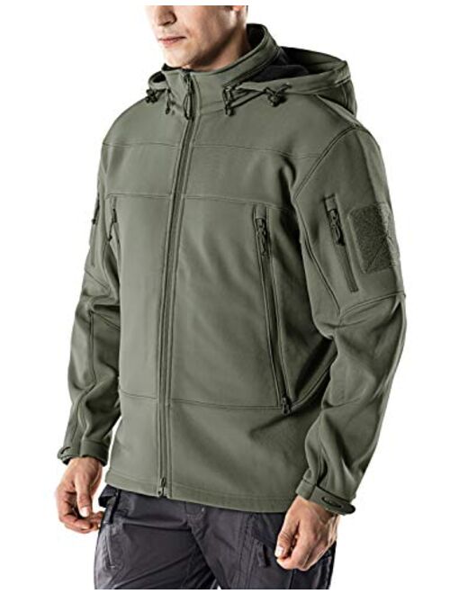 CQR Men's Winter Tactical Military Jackets, Lightweight Waterproof Fleece Lined Softshell Hunting Jacket w Hoodie