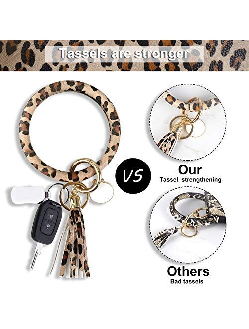 Women Leather Wallet Cell Phone Purse Clutch Keychain Wallet with Bangle Keychain and Tassel(Leopard Skin 2)