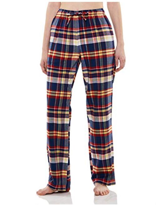 CQR Women's 100% Cotton Flannel Plaid Pajama Pants, Brushed Soft Lounge & Sleepwear PJ Bottoms with Pockets
