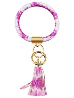 Diriway Key Ring Keychain Bracelets Wristlet Keychain Bangle Keyring Large Circle Leather Tassel Bracelet Holder For Women Gift