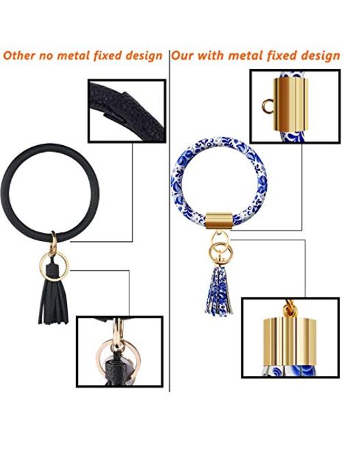Diriway Key Ring Keychain Bracelets Wristlet Keychain Bangle Keyring Large Circle Leather Tassel Bracelet Holder For Women Gift