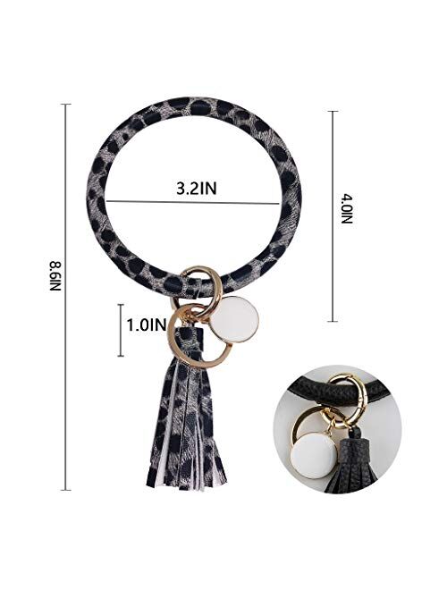 CYLMFC Wristlet Keychain Bracelet Bangle Keyring Leather 3.2" Circle Key Ring Tassel Bracelet Holder For Women Girl