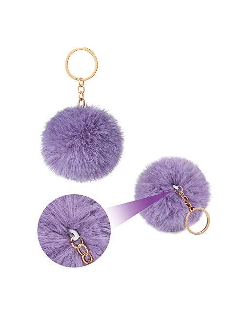 Auihiay 32 Pieces Pom Poms Keychain Fluffy Ball Key Chain Faux Rabbit Fur Pompoms Keyring for Girls Women
