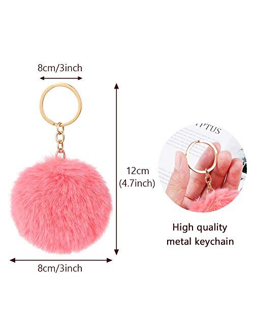 Auihiay 32 Pieces Pom Poms Keychain Fluffy Ball Key Chain Faux Rabbit Fur Pompoms Keyring for Girls Women