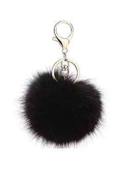 ETENOVA Pom Pom Keychain Genuine Rabbit Fur Ball Keychain Fluffy Accessories Car Bag Charm