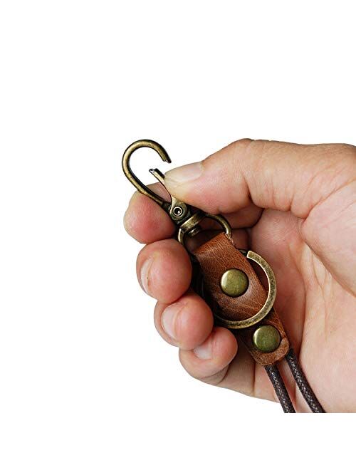 Leacther Lanyard-Vintage Leather Key Chain with Metal Lobster and Key Ring