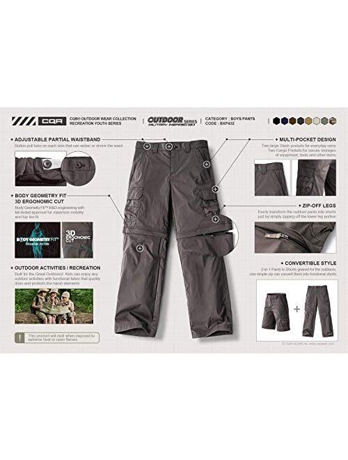UPF 50 Quick Dry Regular Pants Outdoor Camping Pants CQR Kids Youth Hiking Cargo Pants 