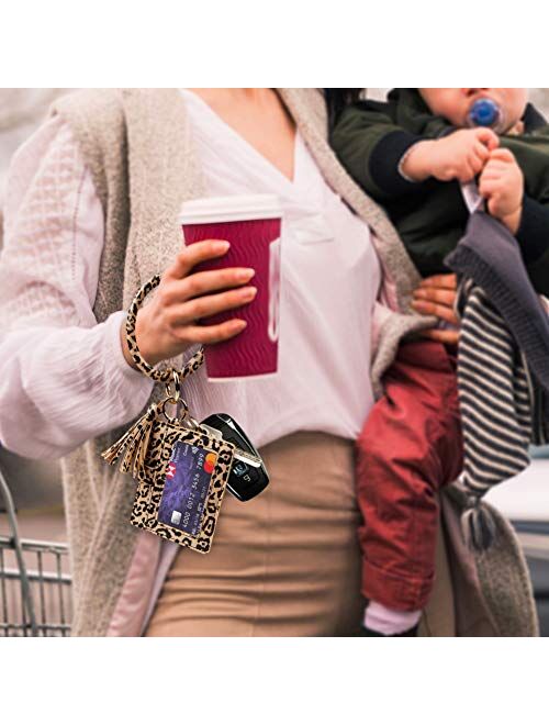 Keychain Wallet Bracelet with Card Holder for women|3 Card Slots|PU Leather Wristlet Keyring Bangle