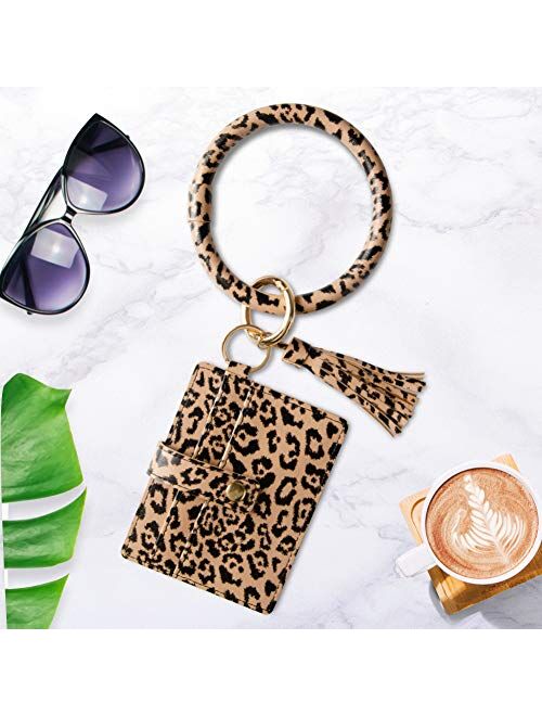 Keychain Wallet Bracelet with Card Holder for women|3 Card Slots|PU Leather Wristlet Keyring Bangle