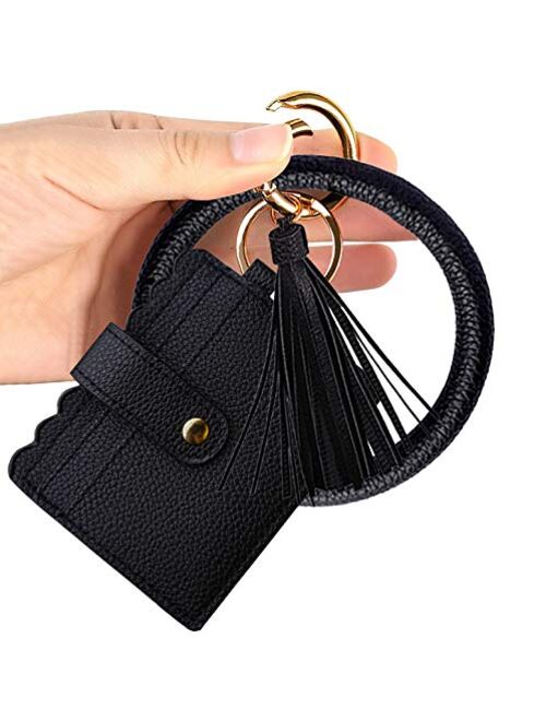 Bracelet Keychain Wallet, Minta PU Leather Bangle Key Ring Card Holder Wristlet Key Chain Bracelet Wallet for Women Girls