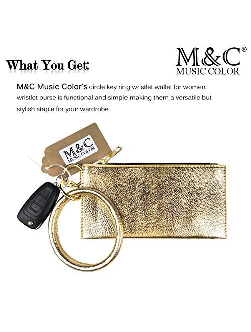 Women's Circle Keyring Wristlet Clutch Keychain Wallet, PU Wallet Bracelets Key Ring Zipper Clutch Purses with Bangle Keychain