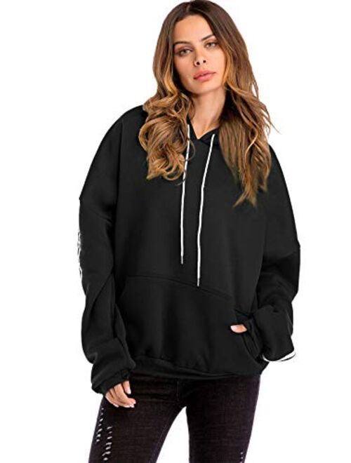 ROMWE Women's Casual Loose Pocket Front Long Sleeve Tunic Hooded Pullover Sweatshirt