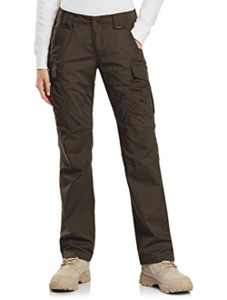 Women's Flex Stretch Tactical Pants, Water Repellent Ripstop Work Pants, Elastic Waist Straight/Cargo Pants with Pockets