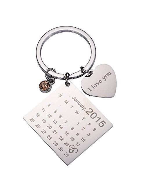 Personalised Custom Engraved Calendar Date Engraved Stainless Steel Keyring & Keychain Memorial Wedding Gift