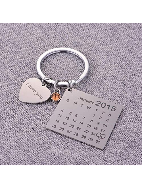 Personalised Custom Engraved Calendar Date Engraved Stainless Steel Keyring & Keychain Memorial Wedding Gift