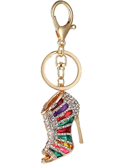 Reizteko Lady Gift Rhinestone Stiletto High Heel Shoe Crystal Enamel Keychain Multicolor Enamel Keychain
