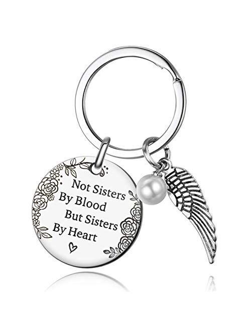 Not Sisters by Blood but Sisters by Heart Friendship Keychain for Women Teen Girls Best Friend Gifts for Birthday Graduation Christmas