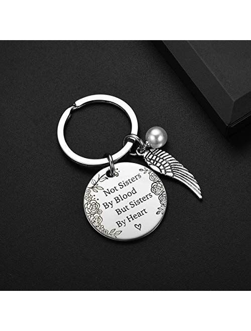 Not Sisters by Blood but Sisters by Heart Friendship Keychain for Women Teen Girls Best Friend Gifts for Birthday Graduation Christmas