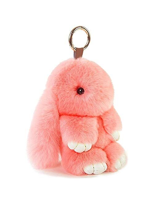 Unpafcxddyig Rabbit Fur Pom Pom Keychain Fluffy Real Rex Bunny Keychain Soft Cute 