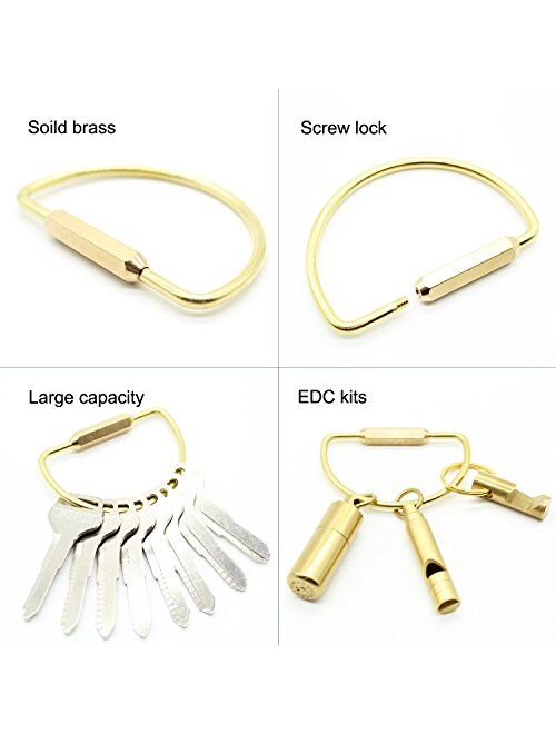 PPFISH Durable Brass Screw Lock Clip Key Chain Ring, Simple Style Car Keychain for Men Women (Pack of 2)