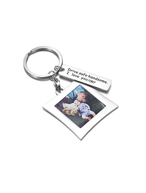 OFGOT7 Drive Safe Keychain Personalized Photo I Need You Here with Me and Elegant Mini Photo Frame, for Someone You Love
