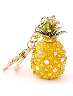Fashion Yellow Pineapple Rhinestone Alloy Resin Women Car or Bag Keychain