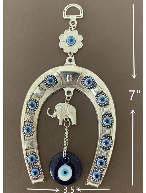 Turkish Blue Evil Eye Horseshoe Lucky Elephant Wall Car Hanging Amulet Decor for Protection