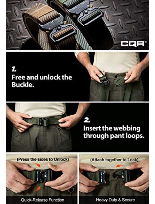 CQR 1 or 2 Pack Tactical Belt, Heavy Duty Belt, Military Style Nylon Webbing EDC Quick-Release Metal Buckle