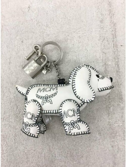 MCM White Dog Bag Charm Key Ring Keychain No Box Excellent