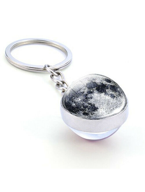 Keyring Double Side Glass Ball Pendant Keychain Planet Galaxy Nebula Key Chain