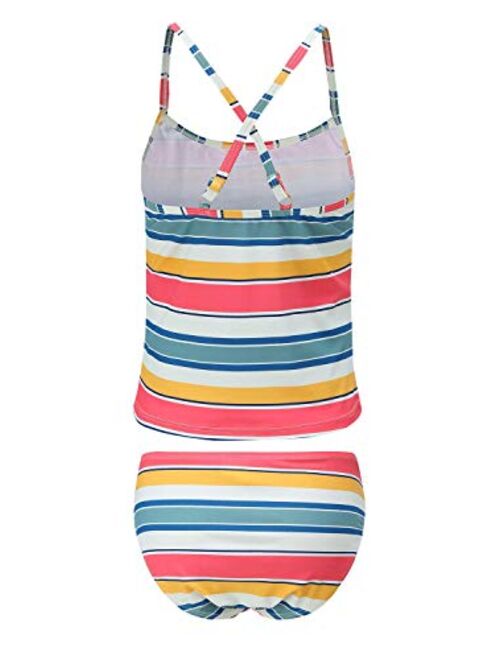 Girls Two Piece Tankini Swimsuits Hawaiian Ruffle Bathing Suit Summer Beach Swimwear Set