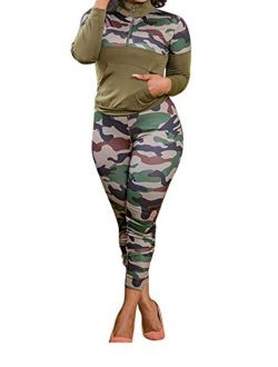 Womens Plus Size 2 Piece Tracksuit Outfit Camo Print Sweatshirt and Pant Set