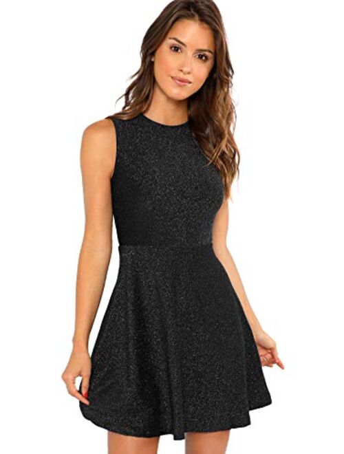 DIDK Women's Sleeveless A Line Fit and Flare Glitter Above Knee Party Cocktail Skater Dress