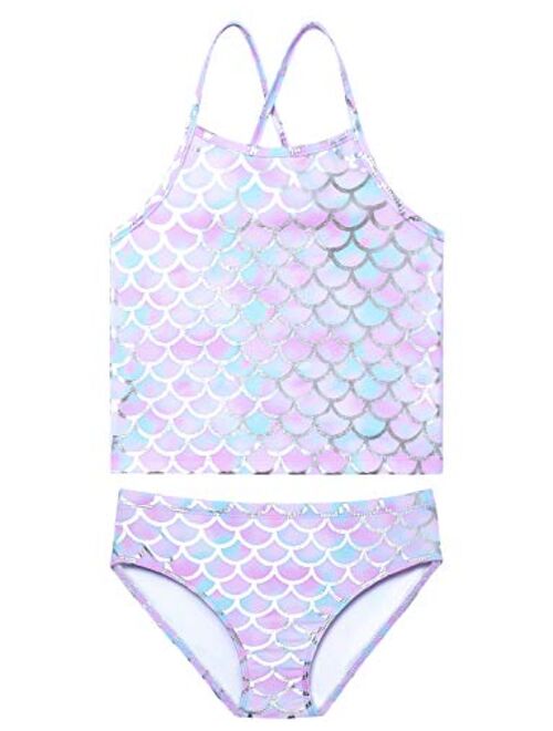Jxstar Girls 2-Piece Bathing Suit Unicorn Swimsuits Swimwear Tankini for Kids