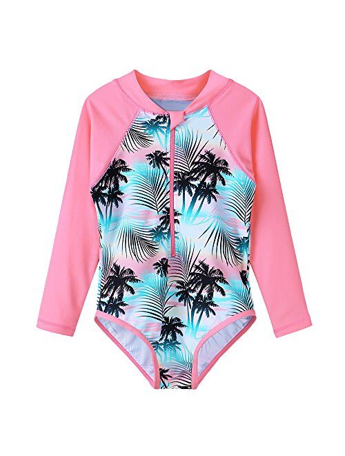 ZNYUNE Girls One Piece Rashguard Swimwear Long Sleeve Swim Suit with Zipper UPF 50+ Sun Protection