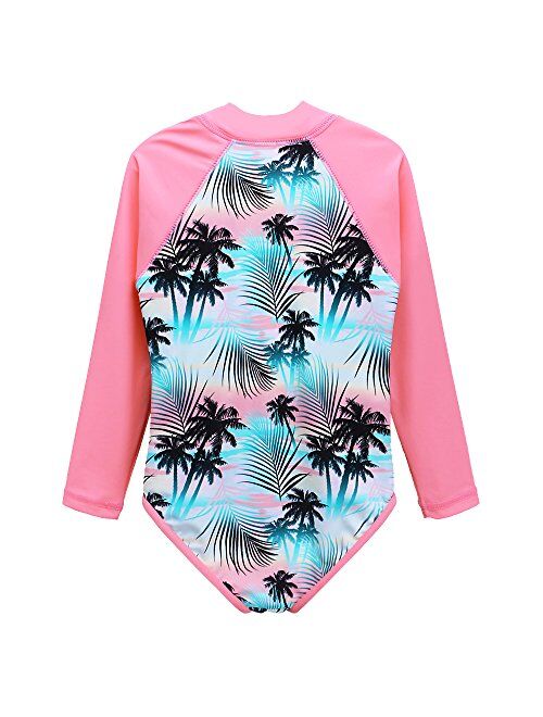 ZNYUNE Girls One Piece Rashguard Swimwear Long Sleeve Swim Suit with Zipper UPF 50+ Sun Protection